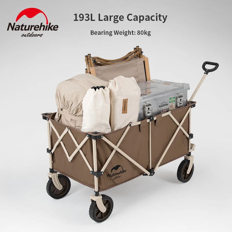 Naturehike Camping Portable Folding Cart Big Capacity 193L Luggage Trolley 80KG Bearing Adjustable Handle Shopping Wheelbarrow