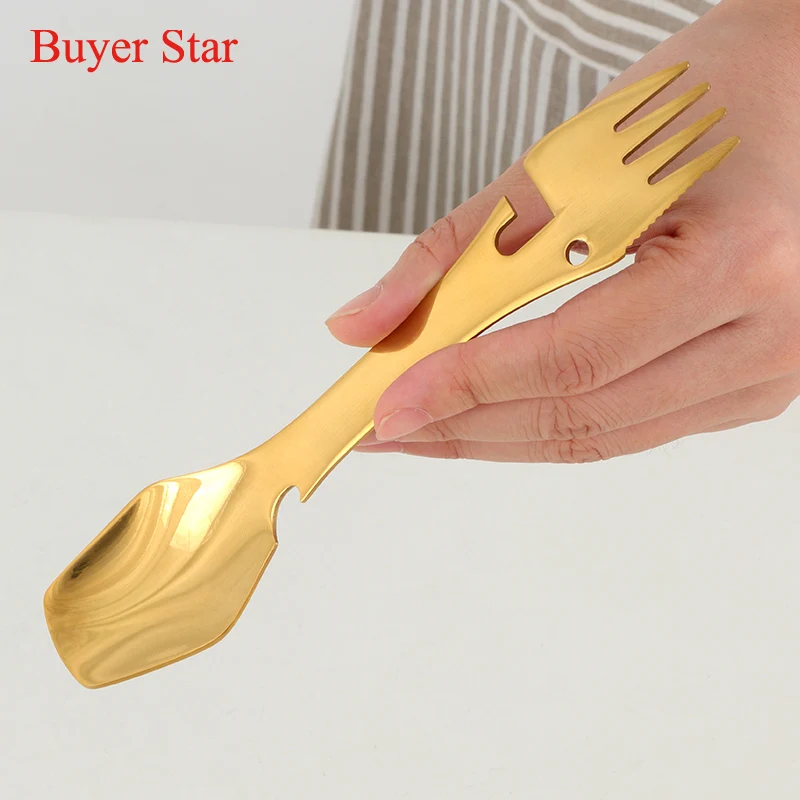 Stainless Steal Portable Tableware Cutlery Set  Outdoor Camping Dinnerware Dinner Set Fork Shape Kitchen Gadget Tool