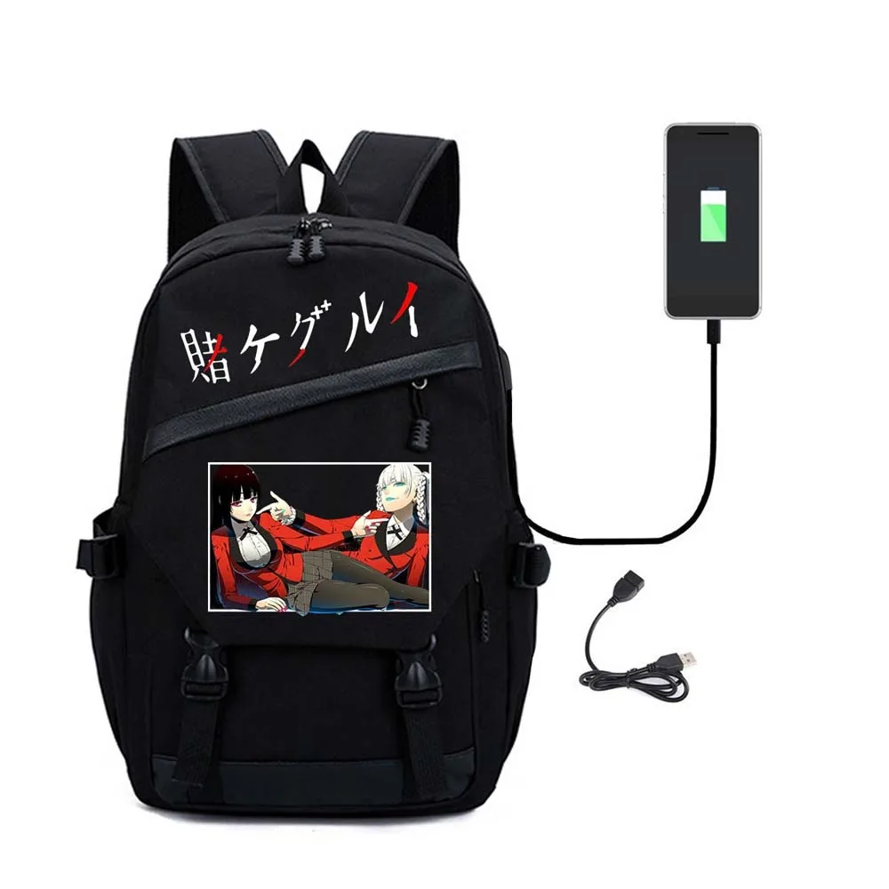 Kakegurui Backpack Jabami Yumeko Anime Japanese Style Fashion Unisex Multifunction USB Charging Laptop Shoulder Travel Bags