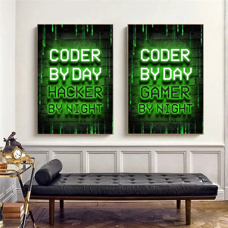 Abstract Gamer Programmer Studio Canvas Painting Posters and Prints Hacker Code Wall Art Pictures Gamer Gift for Boys Room Decor