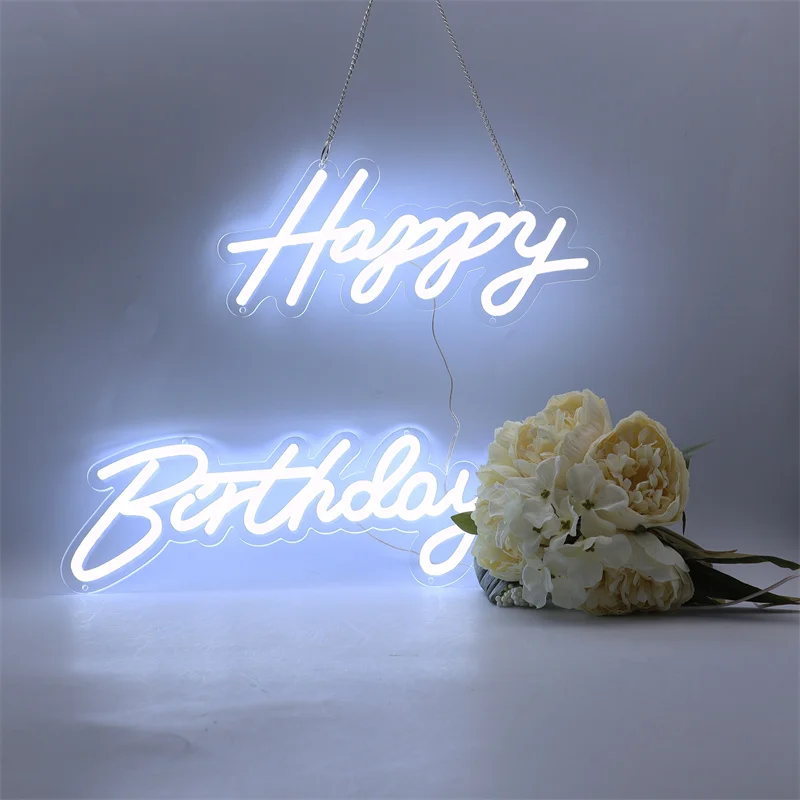 Happy Birthday Led Neon Light Sign Decoration Warm White Cold White Pink Smaller Size