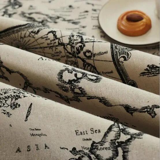 Map Tablecloth European style Linen Cotton Functional Table Cloth for Home Hotel Picnic Party Tablecloths Rectangular