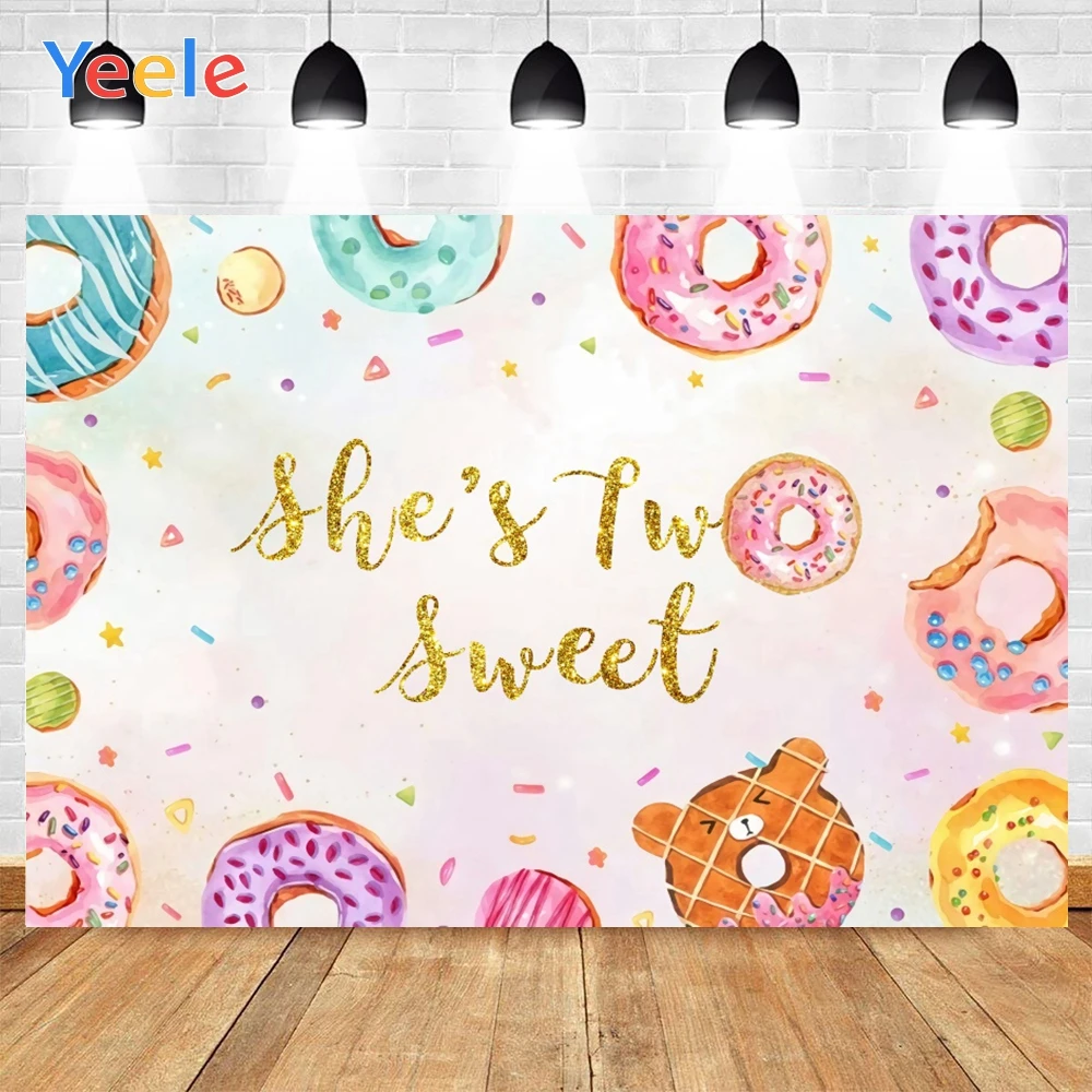 Yeele Happy Birthday Birthday Colourful Donuts Baby Gifts Background Photophone Photography Backdrop for Decor Customized Size