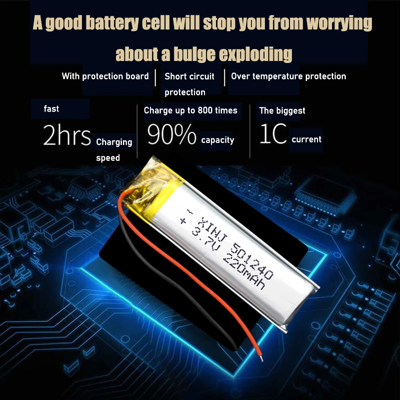 3.7V 220mAh 501240 Bateria Li-Polímero Bateria Recarregável 501240 Li Po Células De Lítio para GPS Fone de ouvido Bluetooth MP3 MP4 051240