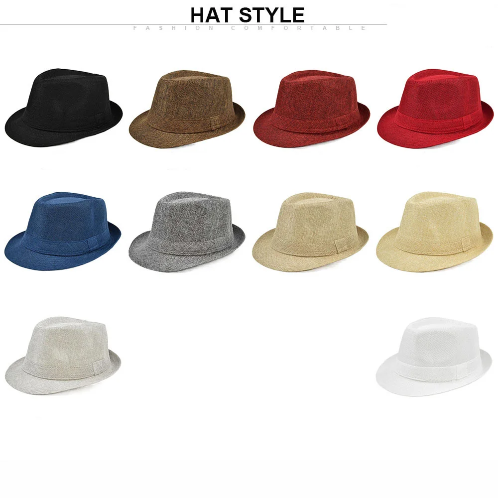 New Fashion Linen Short Sleeve Fedora Hat For Men British style gentleman Black Jazz Cap Women chapeu Panama fedoras