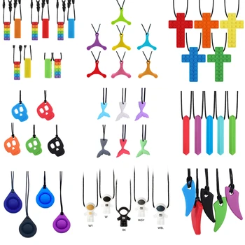 1Pc zmysłowy naszyjnik do żucia cegła Chewy dzieci silikonowe gryzienie nakładka na ołówek gryzak, silikonowy gryzak dla dzieci z autyzmem