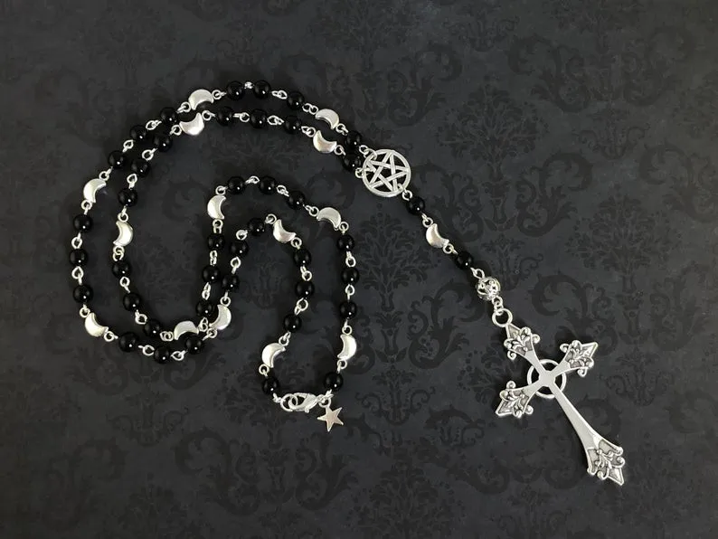 Rosary Necklace Prayer Beads Pentagram Beaded Trad Goth Cross Halloween Pendant Witcher Charm Goth Jewelry Creativity New