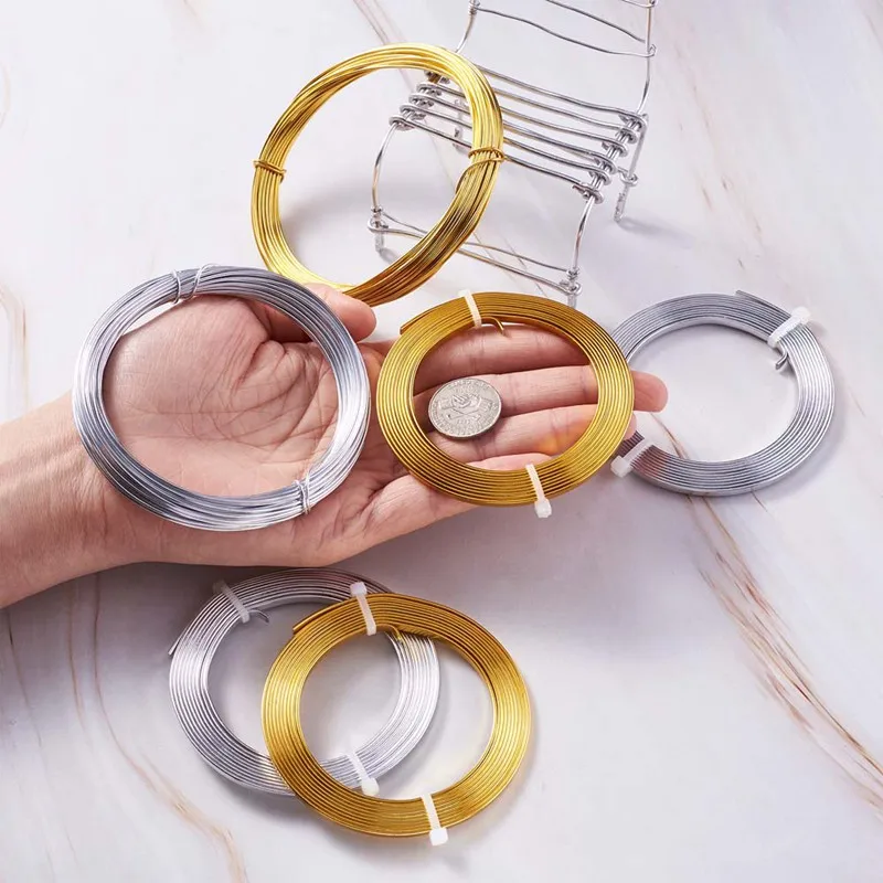 Pandahall 6rolls/set Flat & Round Aluminum Wire Mrtal Wire Mixed Color for Jewelry Making DIY Craft Accessories Finding