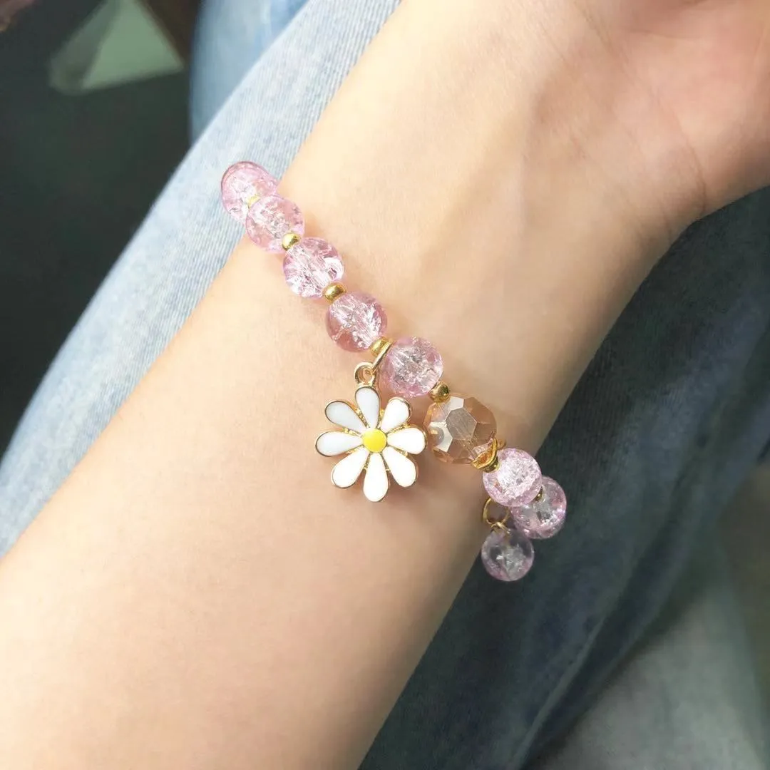 New Korean Daisy Flowers Bracelet Bohemian Colorful Crystal Beaded Bracelet Handmade Elastic Rope Women Fashion Jewelry Pulceras