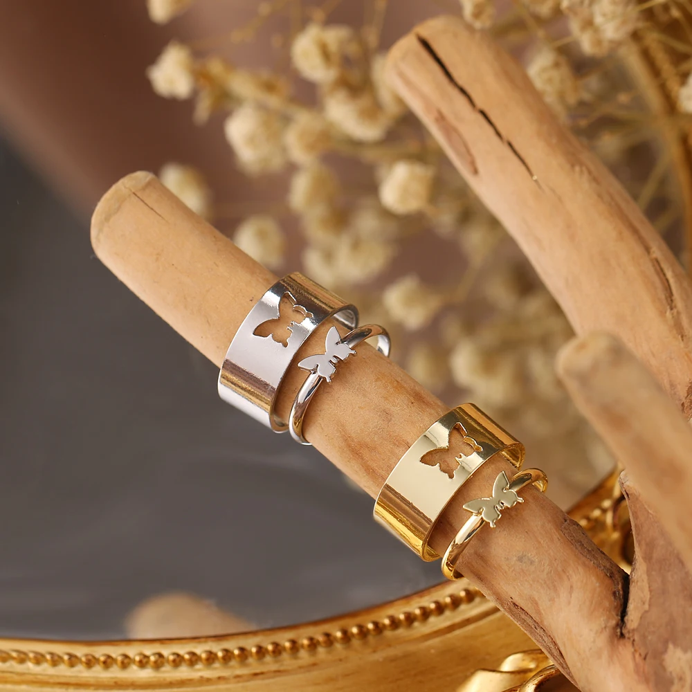 IPARAM Trendy Butterfly Rings For Women Men Lover Couple Rings Set Friendship Engagement Wedding Open Rings Jewelry