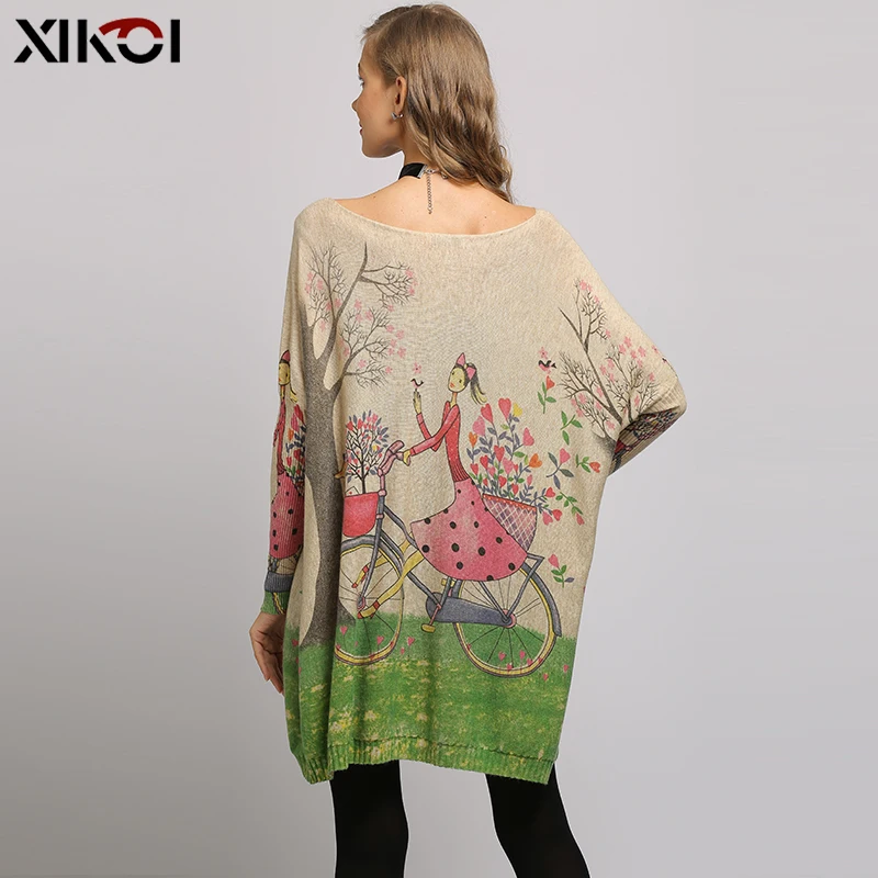 XIKOI Winter Oversized Sweater For Women Knitted Pullover Dress Smile Lucky Girl Print Pull Femme Beautiful Casual Loose Clothes