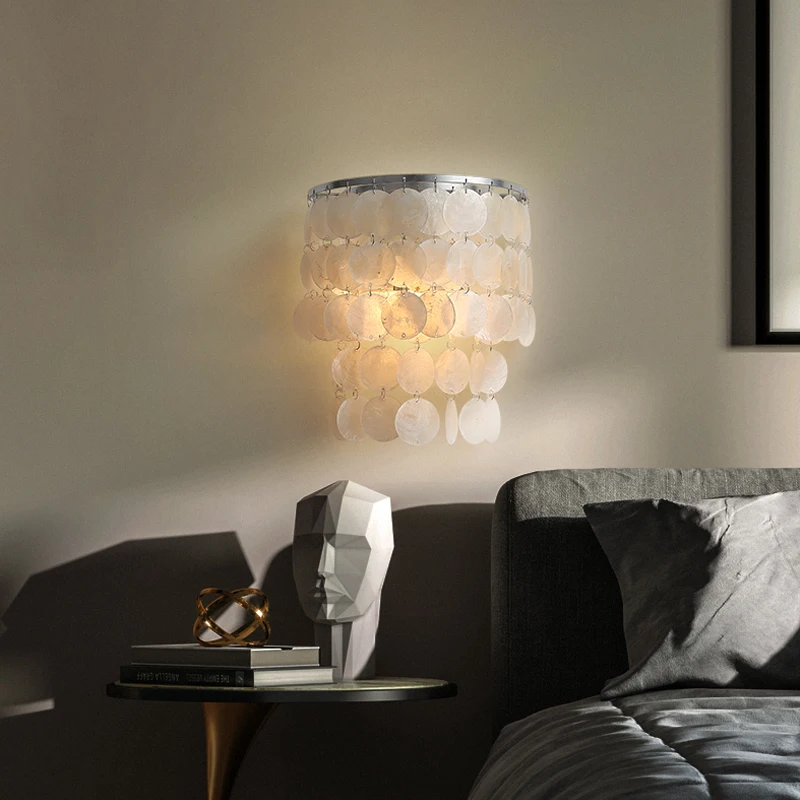 

Modern simple white natural shell loft LED wall lamp coffe shop bar restaurant bedroom dining room bedside cafer lighting