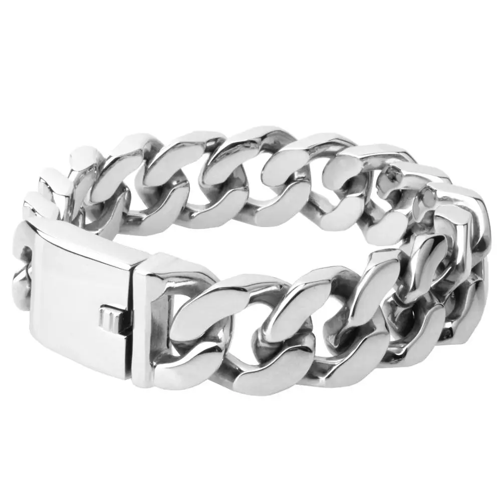 Heavy Casting Stainless Steel Curb Link Chain Bracelet Strong Men Cuff Jewelry 20mm Silver Color Jewelry 8-9inch