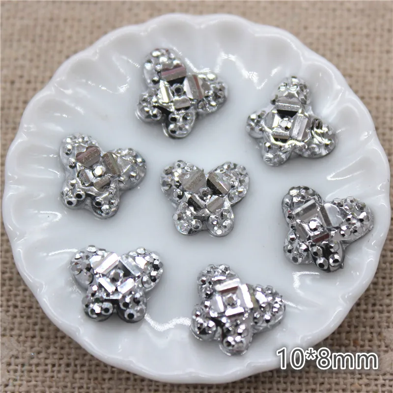 100pcs Bling Silver Round/Star/Heart/Flower/Beard Resin Rhinestone Flatback Cabochon DIY Craft Accessories