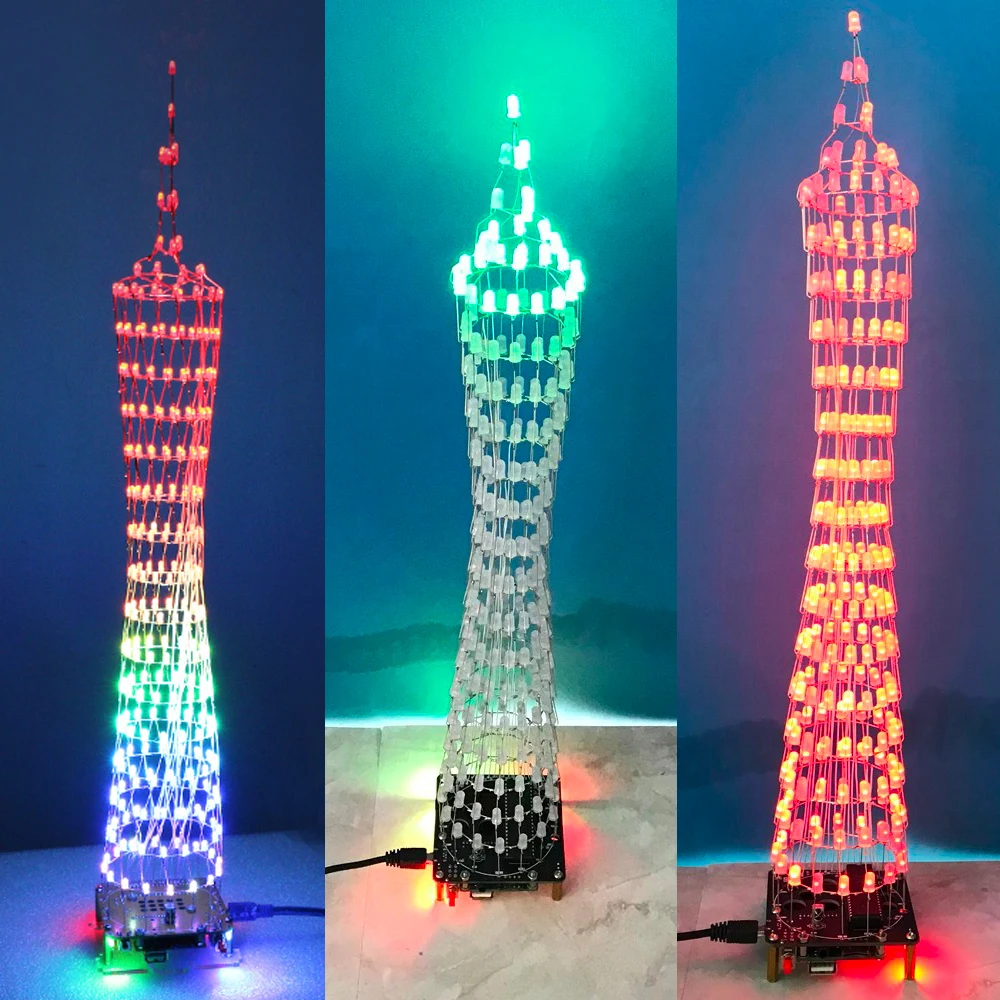 DIY zestaw elektroniczny LED kompatybilny z Bluetooth głośnik 16 warstw migające światło Canton Tower spektrum lutowania muzyki