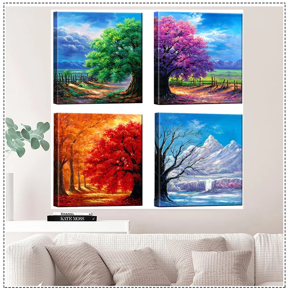 

4 Seasons Modern Landscape 4 pieces Diy diamond painting 5d cross stitch kits diamond embroidery full square round drillZP-987