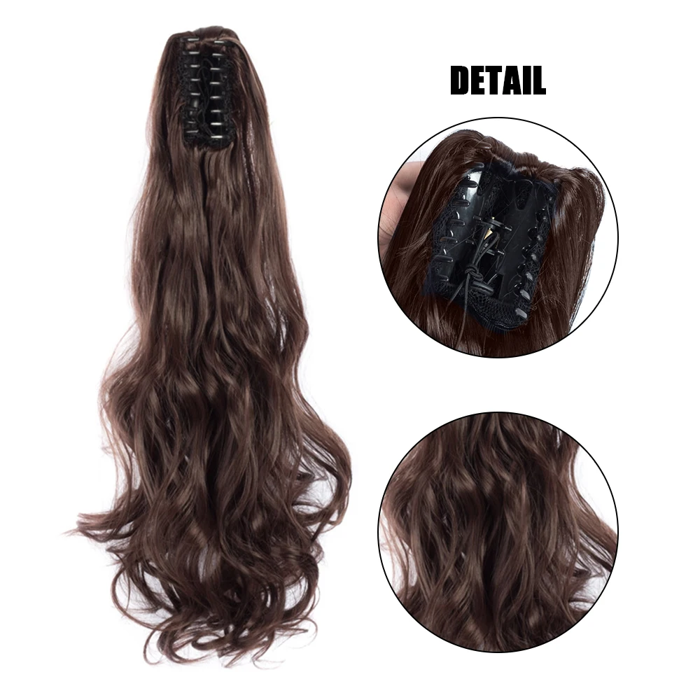 Azqueen-Cabello postizo sintético resistente al calor, extensiones de cabello negro dorado con Clip de garra ondulada de 22"