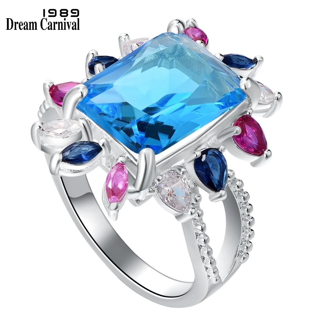 DreamCarnival1989 Women Cocktail Rings 14mm Zircon Anniversary Party Must Have Russian Red White Blue New Year Jewelry WA11875BL