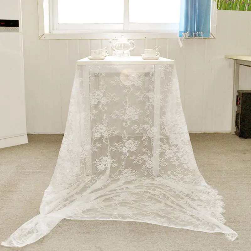 300*150CM White Lace Fabric For Table Cover Lace Decorative Tablecloth Dining Cloth Textile Wedding Party Home Decor