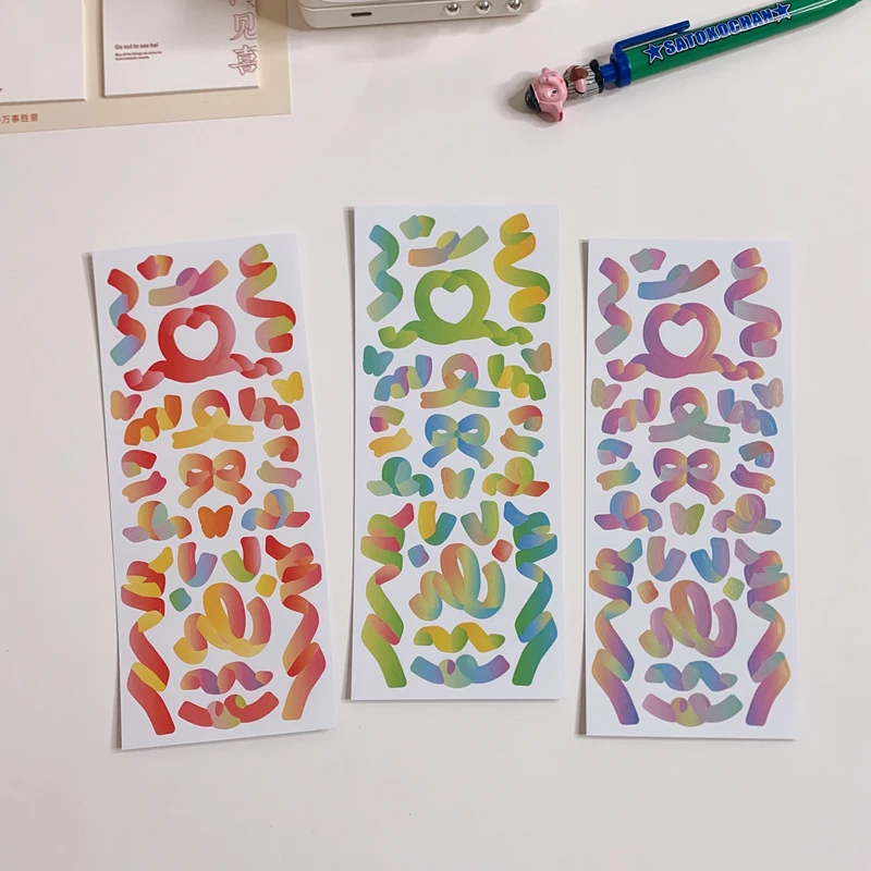 3Pc/set Cute Colorful Ribbon Bow Decorative PVC Stickers Scrapbooking Stick Label Diy Diary Album Stationery Sticker Accessories