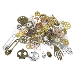 70 Gram Assorted Color Steampunk Watch Gear Cog Wheel Skull Musical Note Skull Hand Safety Pin Charms For DIY Jewelry Making