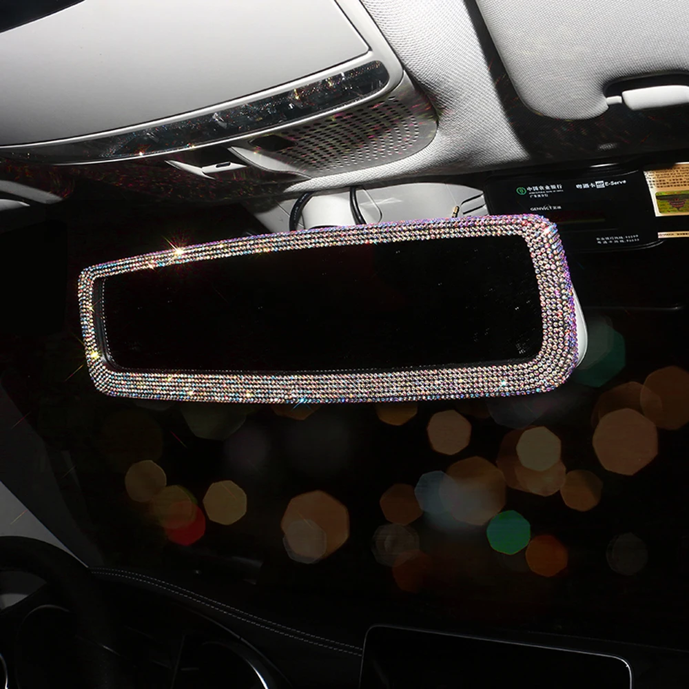 Rhinestone Rearview Mirror Decor Car Interior Charm Crystal Bling Diamond Rear View Mirror Cover Car Accessories for Woman Grils