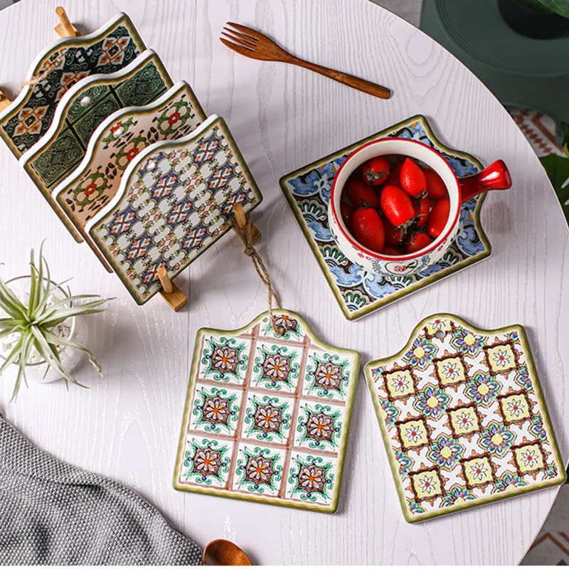 

Newest Moroccan Ceramic Trivet Pot Holder Non-Skid Heat Insulation Hot Pot Pad Mug Cork Mat Cork Holder Bowl Coasters