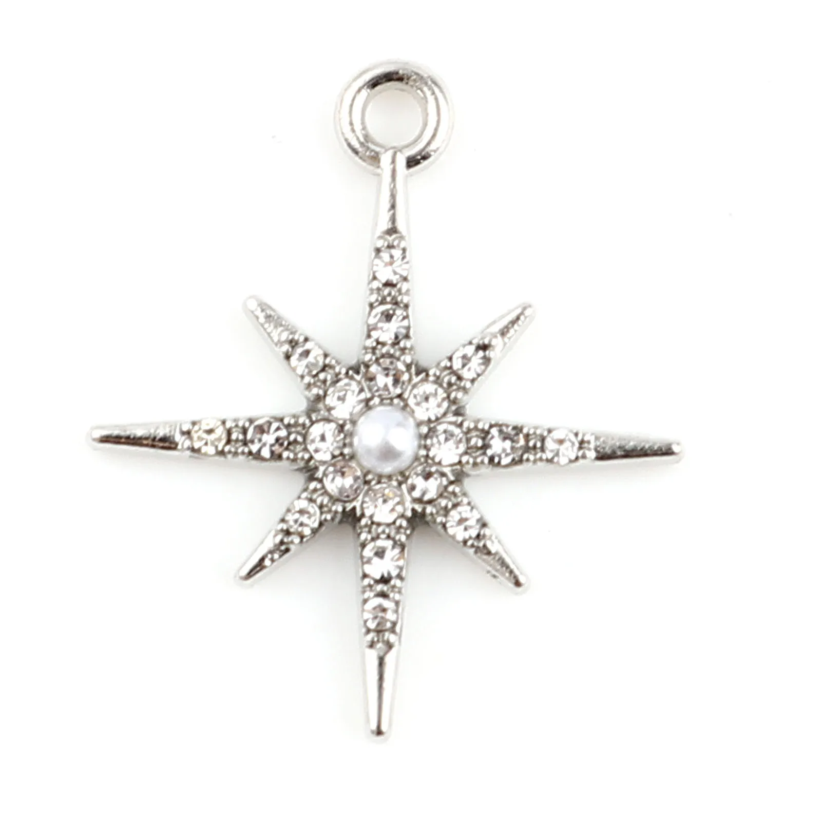 DoreenBeads Fashion Galaxy Charms Star Rhinestone Silver Color Metal Pendants DIY Making Necklace Earrings Women Jewelry,5PCs