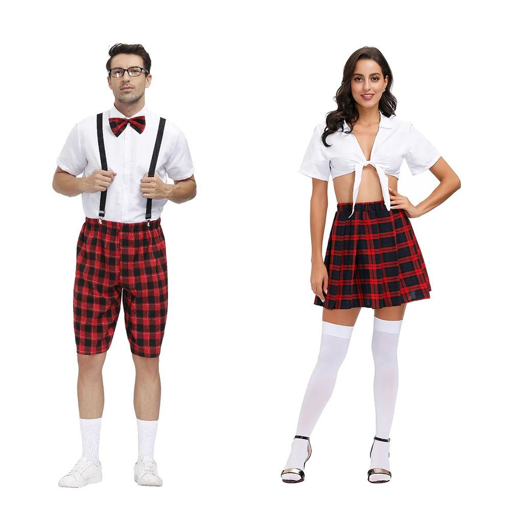 

Women Checkered School Game Uniform Sexy School Girl Costume NightClub Lover Student Cosplay costume For Halloween