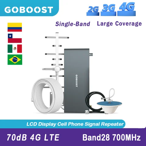 GOBOOST 4G LTE 700MHz 신호 부스터 신호 증폭기 B28 모바일 셀룰러 리피터 3G 4G 안테나 70dB 네트워크 부스터 전체 키트