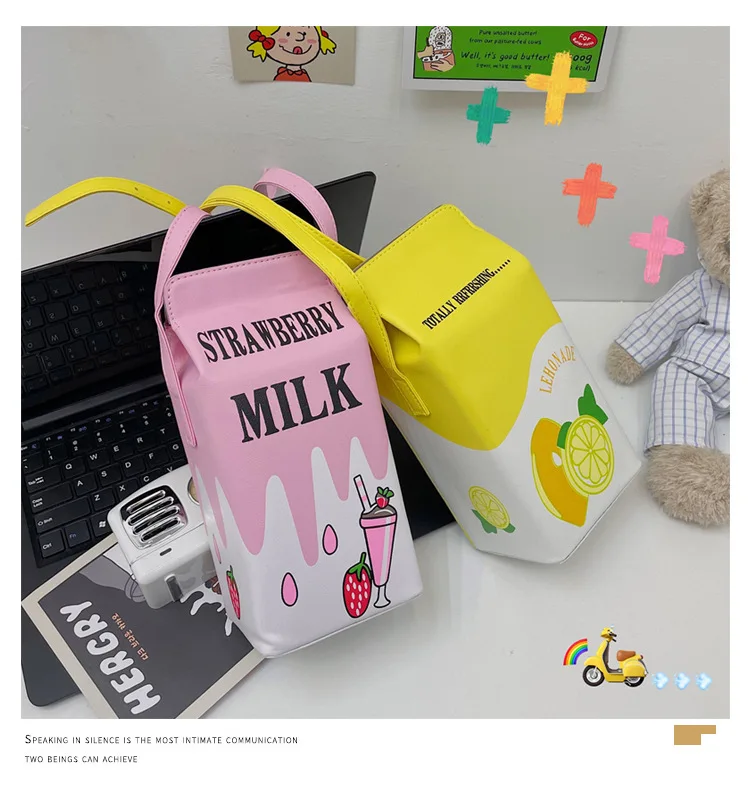 Cute Strawberry Milk Box Shape Purses and Handbags for Women Kawaii Girls Crossbody Bag Fashion Cartoon Shoulder Bag Clutch Bag