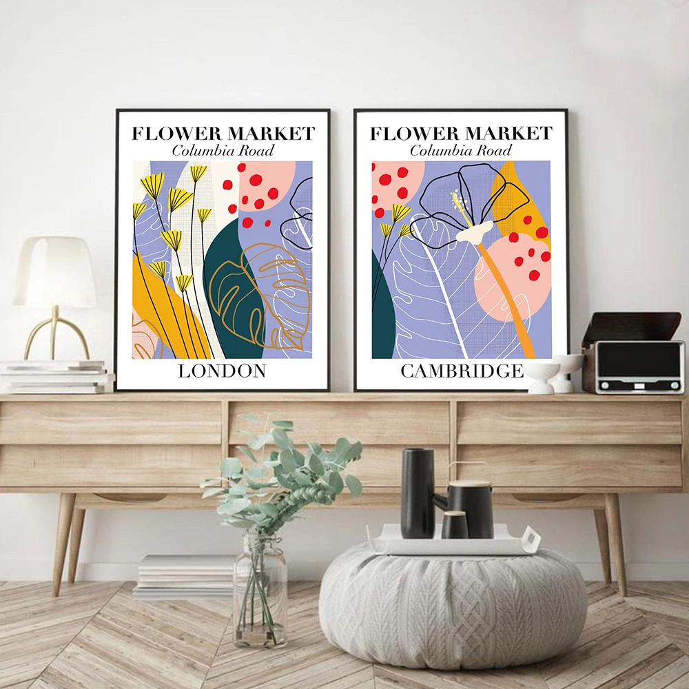 London Cambraidge Flower Market Canvas Painting Posters Vintage Watercolor Floral Botanical Prints Wall Art Pictures Home Decor