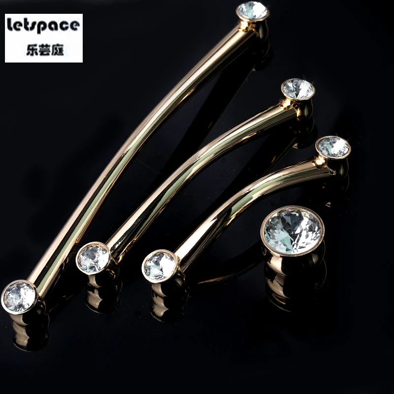 

96/128/192mm Free Shipping Luxury Furniture Handles Gold Crystal Kitchen Cabinet Wardrobe Door Pulls Cupboard Dresser Knobs 2pcs