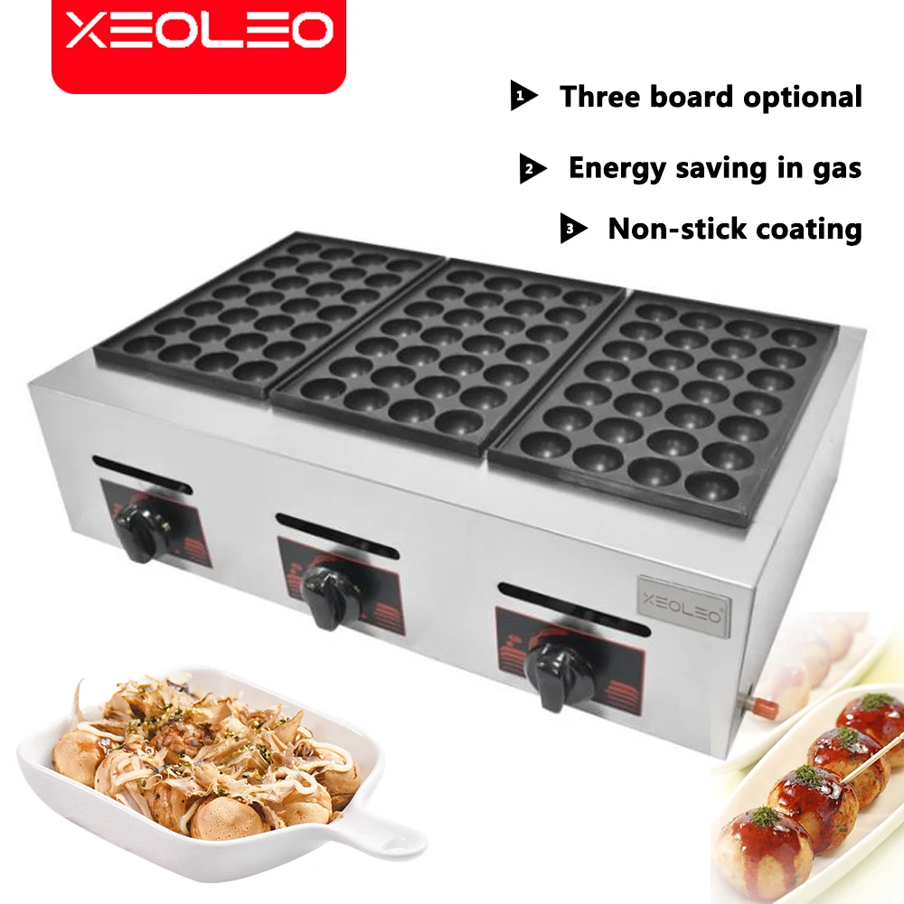 XEOLEO 3 Plates Fish Ball Machine Takoyaki Machine Octopus Ball Machine Fish Ball Furnace Commercial Non-stick 6000W