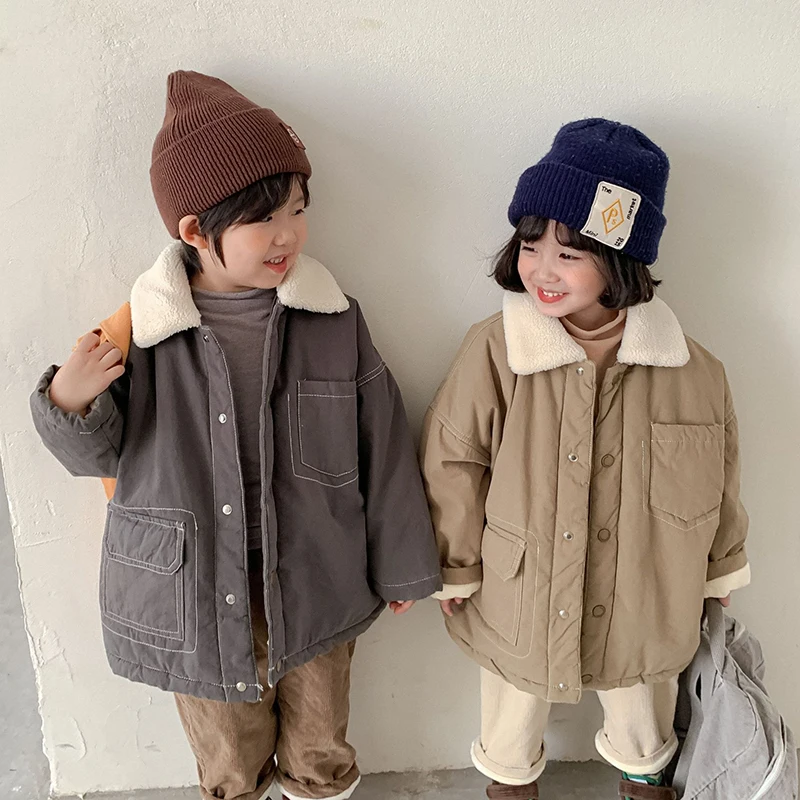 

Kids Cotton Coat Autumn Winter Casual Turn-down Collar Fleece Jacket Boys Girls Thicken Warm Children's Padded Outerwear 1-6Y