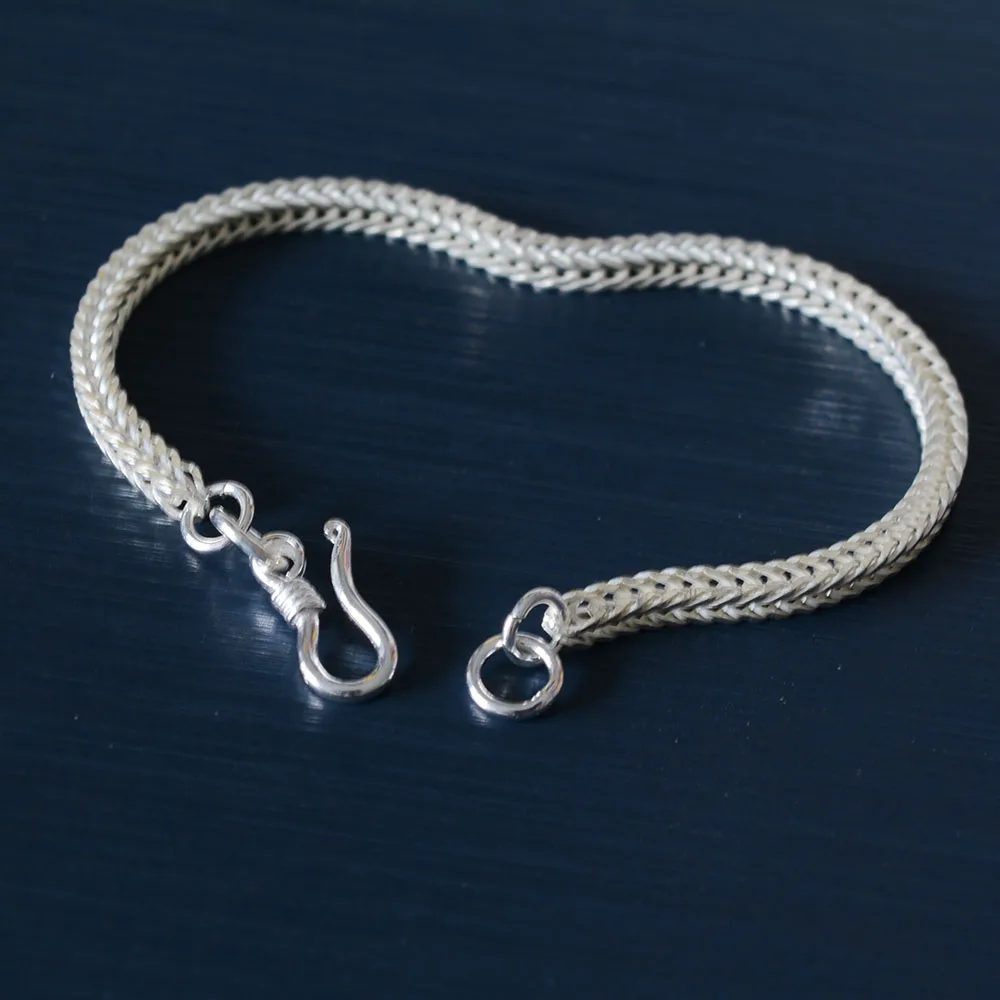 925 Sterling Silver Bracelet Square Fox Tail Chain Bangle for Women and Men, Length Includes Clasp