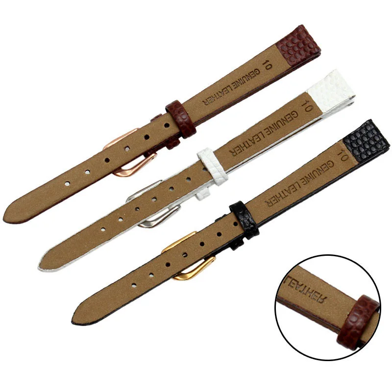 Genuine Leather Watch Bracelet Womens Fashion Lizards Watchband  Mini Band 6mm 8mm 10mm 12mm Red White Color Small Size Strap