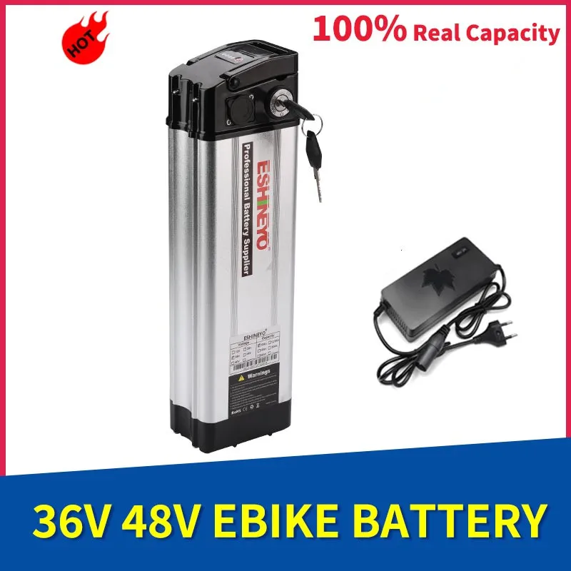 36V 48V Electric Bicycle Battery PACK 13Ah 15Ah 20Ah Silver Fish Ebike Bottom Discharge Lithium ion Batteries Akku For Shengmilo