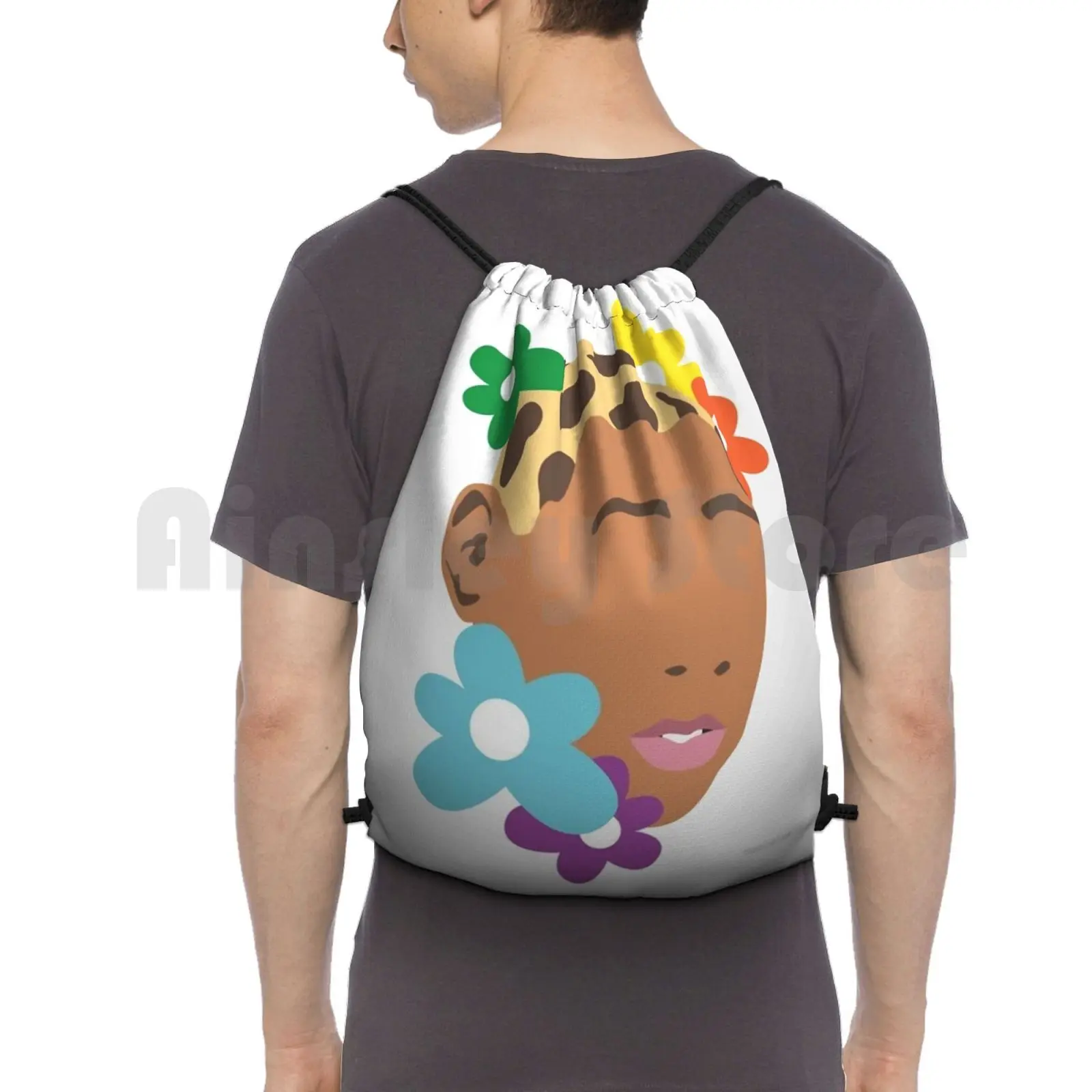

90s Indie Aesthetic Backpack Drawstring Bag Riding Climbing Gym Bag 70s 80s 90s 2000s Y2k Aesthetic Vintage Flower Music