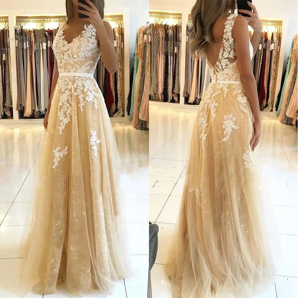 

New V-Neck Sleeveless Plus Size Girls Pageant Prom Party Gown Custom Evening Dresses Applique A Line Tulle Free Shipping