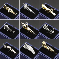 Chrome Stainless Tie Clips For Business Men Scissors Sword Gun Car Shape Metal High-end Laser Engraving Bar Clasp Tie Pin Gifts