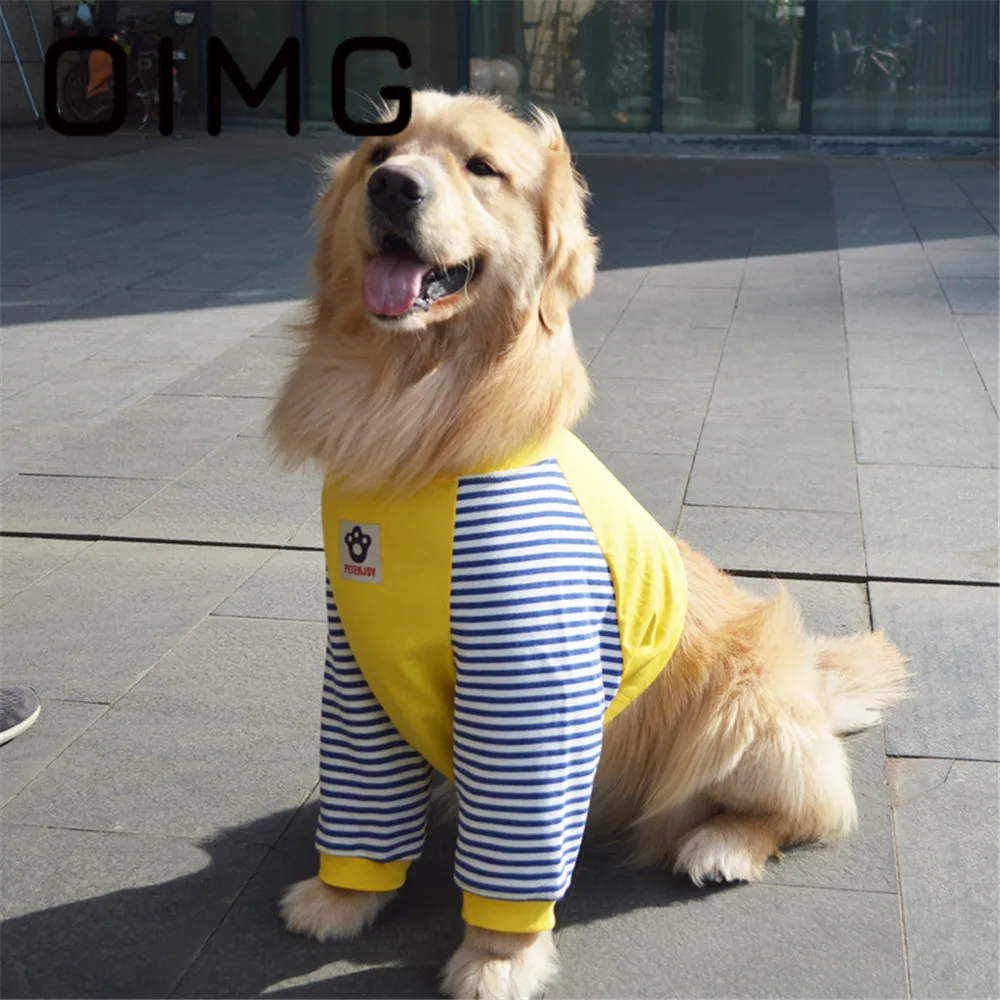 OIMG Patchwork Medium Large Dogs Clothes Striped Pet Clothing Labrador Alaskan Long Sleeve Dog Shirts Soft Big Dogs Accessories