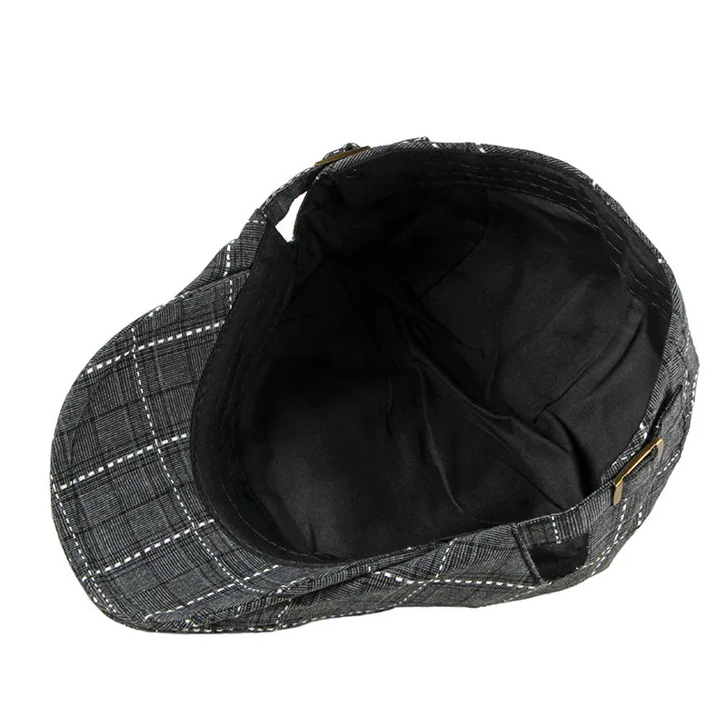 Spring Summer Newsboy Caps Men Plaid Cotton Flat Peaked Cap Women Painter Beret Hats 19