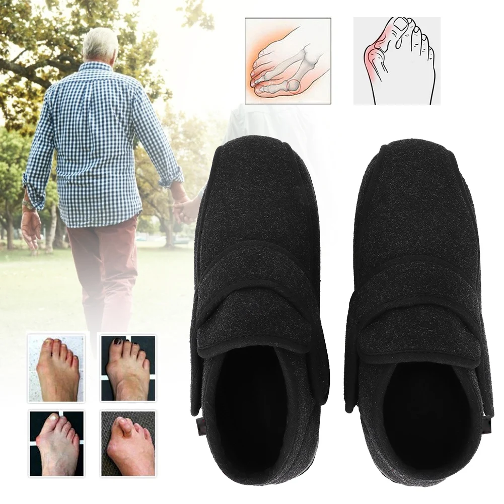 Diabetic Slippers Diabetic Thumb Eversion Deformation Postoperative Care Adjustable Fat Feet Flat Shoes Memory Foam Soles Black