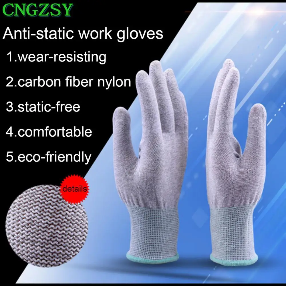 CNGZSY – gants de travail antistatiques, 5 paires, en Fiber de carbone, en Nylon, antidérapants, en Film vinyle pour voiture, autocollants