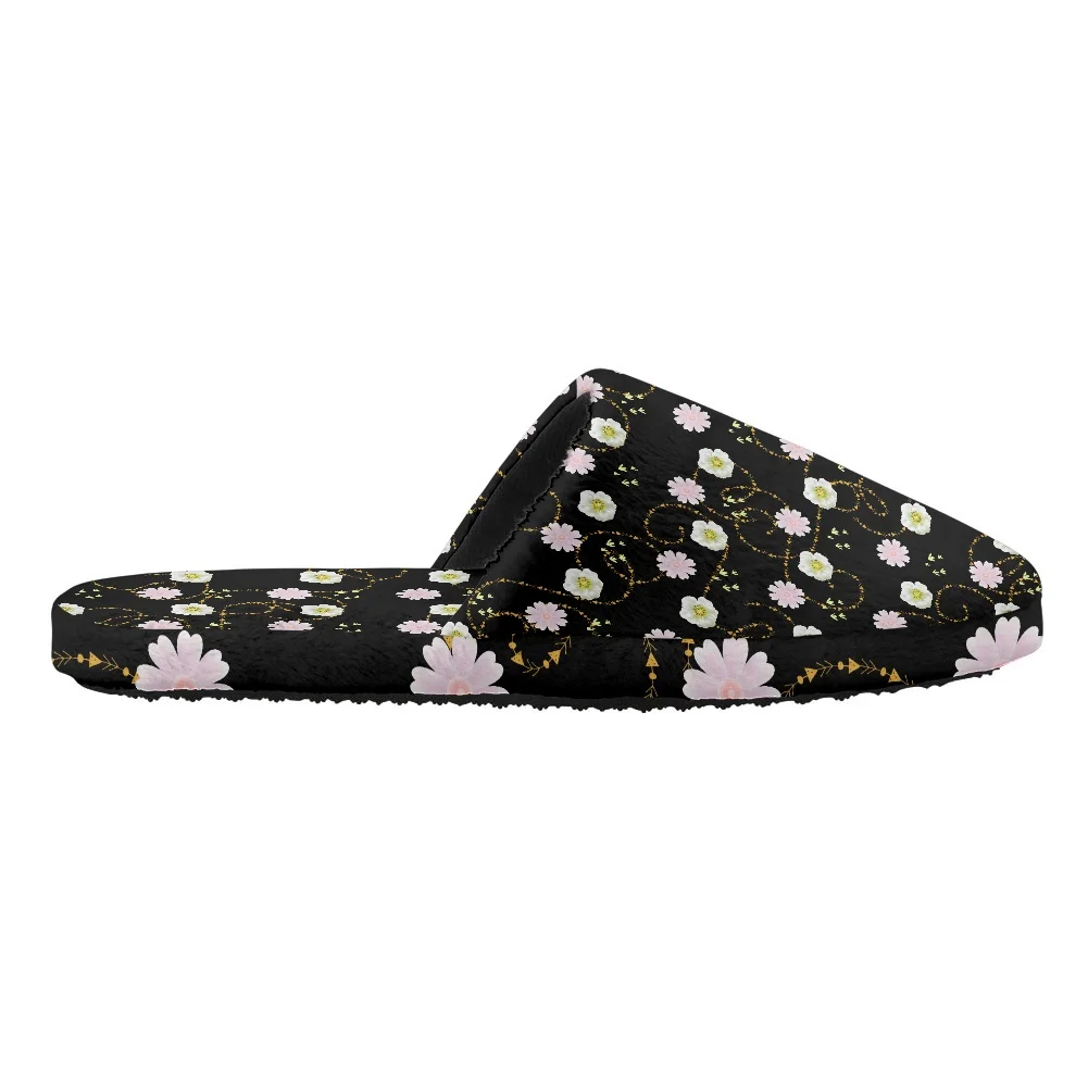 Noisydesigns Cotton Slippers Women's New Thick Soled Warm And Non Slip Men Shoes Indoor Household Flower Print Plush Slipp