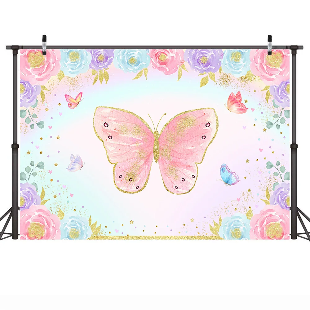 Butterflies Birthday Party Backdrop Girl Floral Butterfly Wishes Baby Shower Background Watercolor Flowers Newborn Elves Rainbow