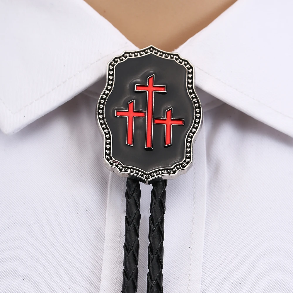 

Western cowboy bolo tie cross drip zinc alloy plating process leather collar rope unisex