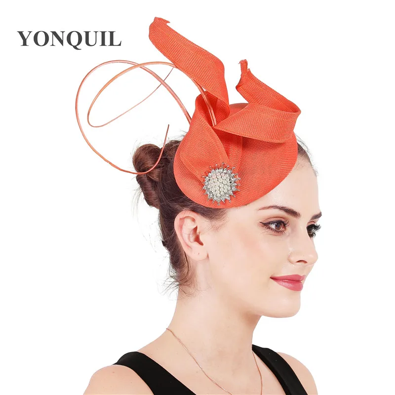 Women Spring Light Blue Fascinator Cocktail Hat Hairbands Mesh Headpiece Imitation Sinamay Millinery Ladies Elegant Accessory