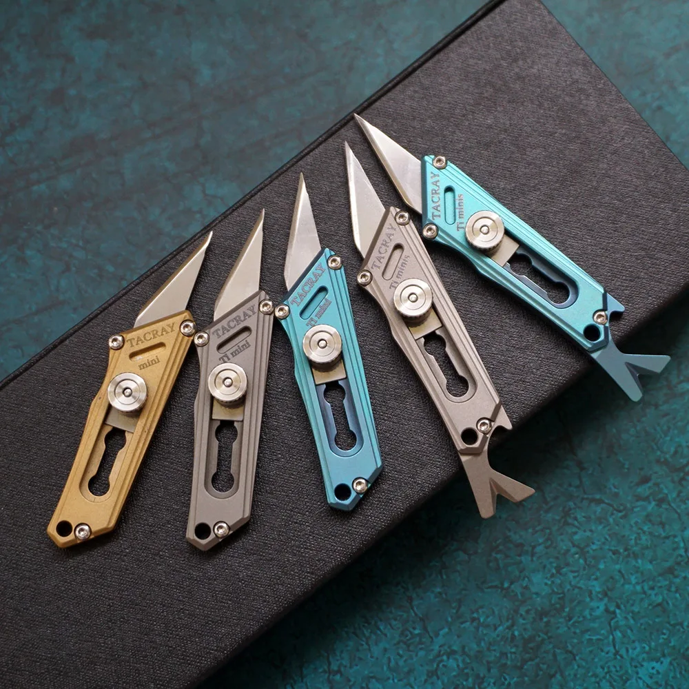 Tacray Titanium Mini Utility Knife Wallpaper Knife Outdoor Portable Selfdefense Survival Rescue Key Brass Sharp Pocket Knives